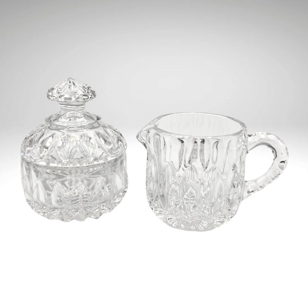 Gorham Crystal Creamer Sugar with Lid Althea Full Lead 2pc Set Vintage W Germany